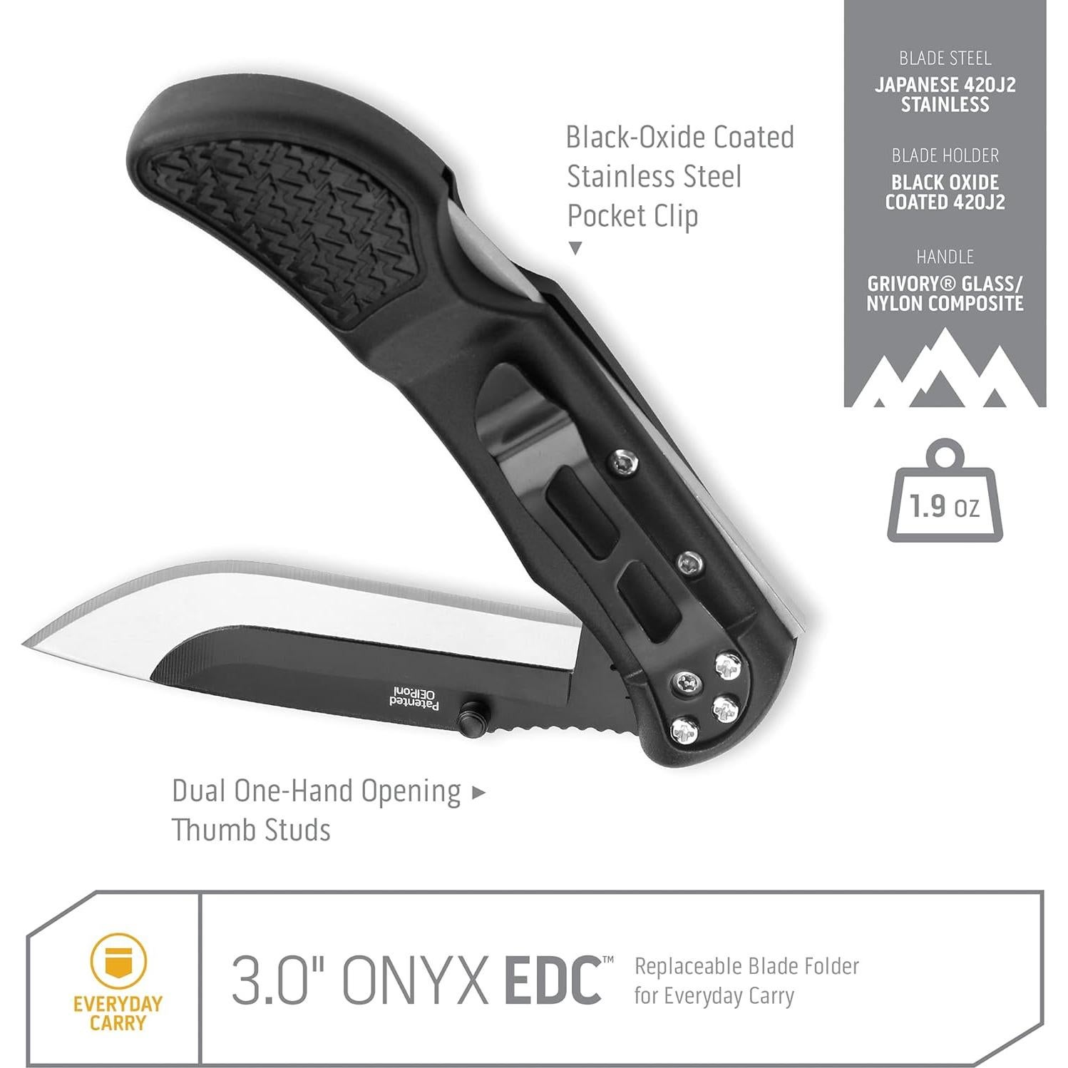 Cuchillo de bolsillo Outdoor Edge Onyx EDC 3" con hojas reemplazables