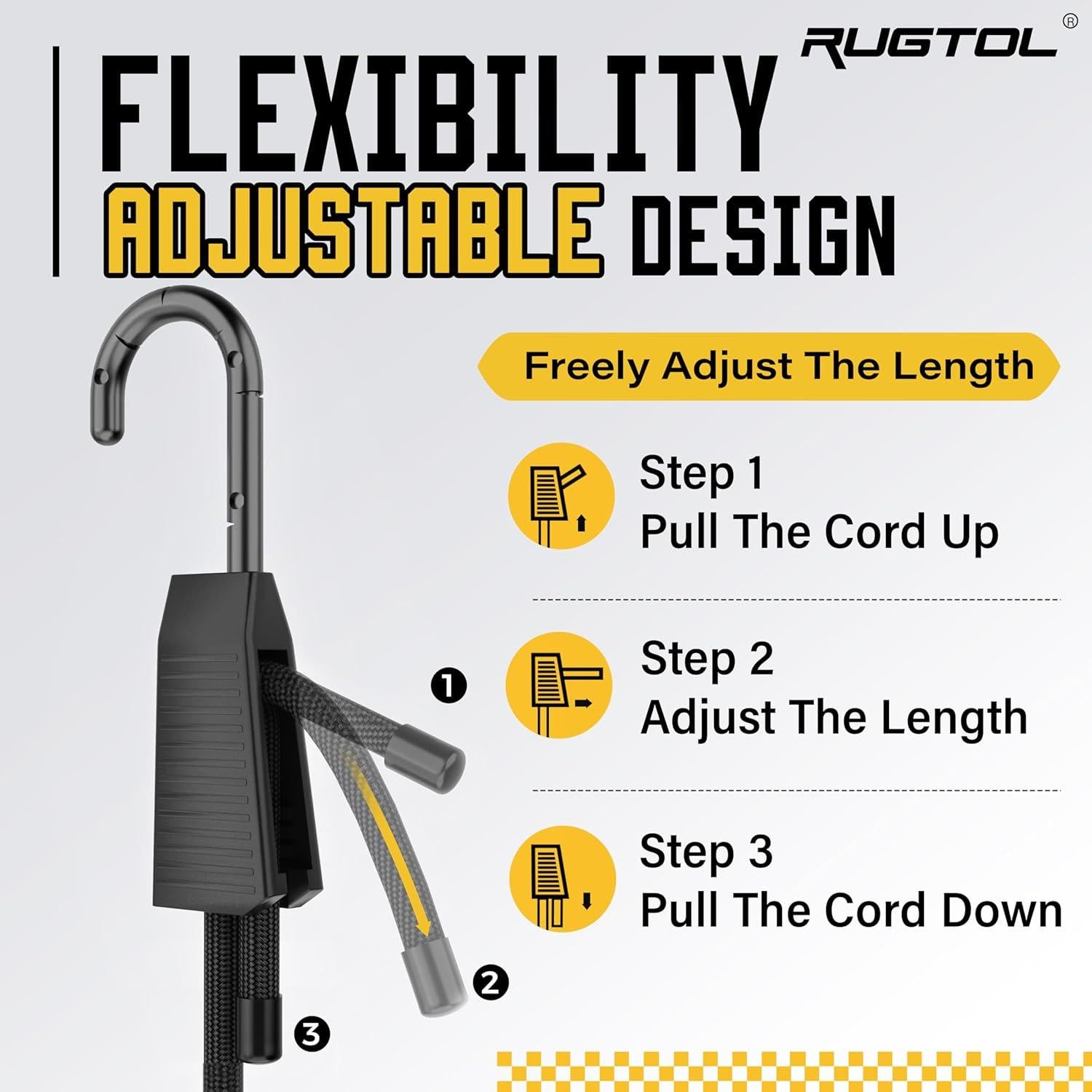 Cuerdas Bungee Ajustables Rugtol 121.92 cm 6 Pcs Negras