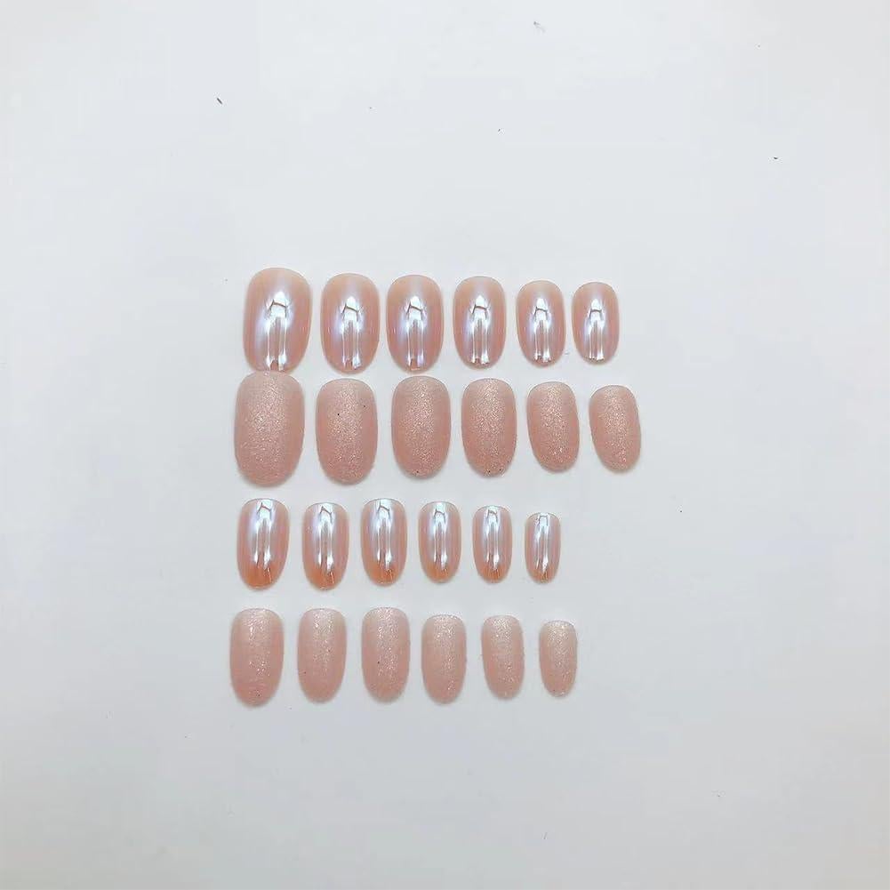Uñas Postizas Almendra Yivaiks 24 Piezas Brillo Cromado