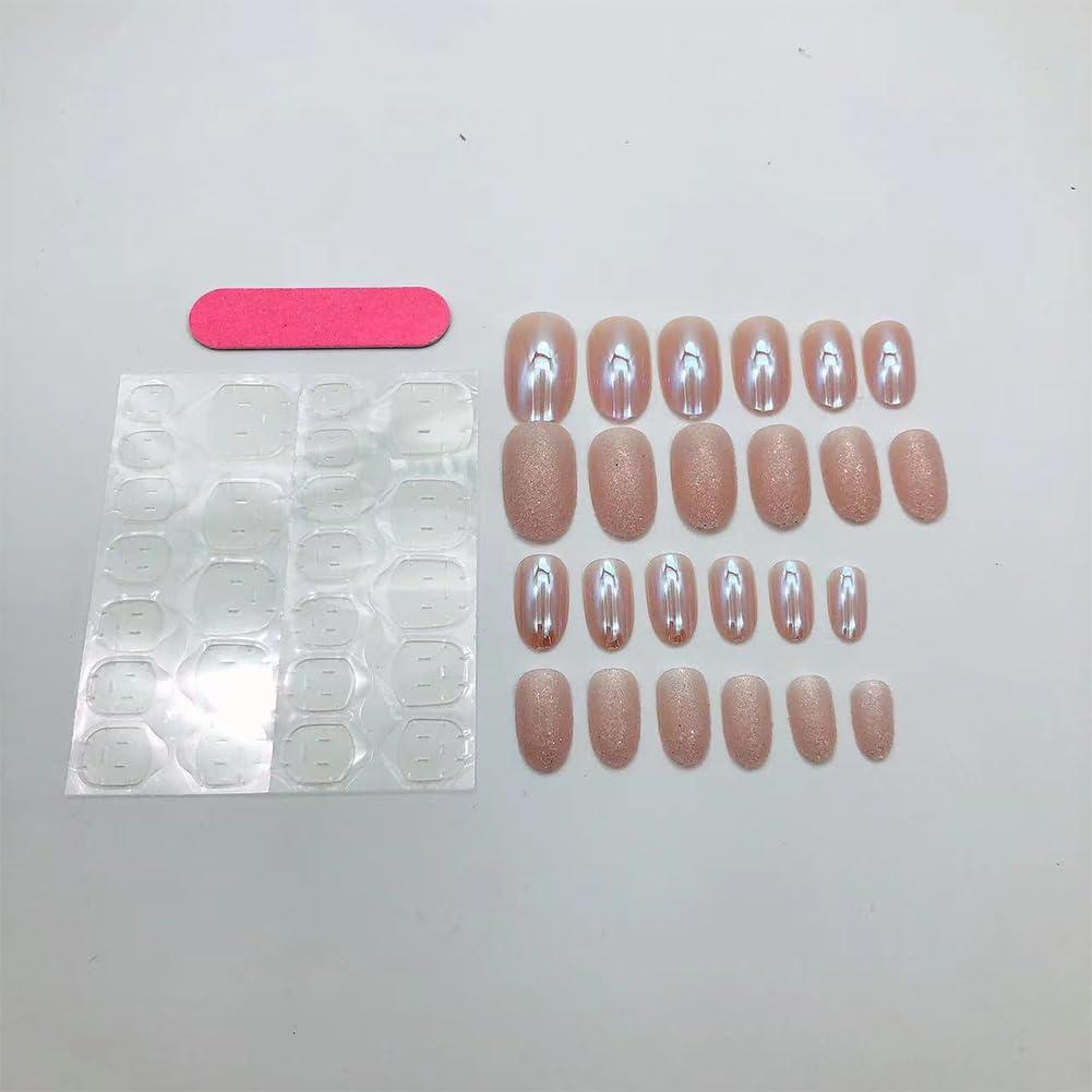 Uñas Postizas Almendra Yivaiks 24 Piezas Brillo Cromado