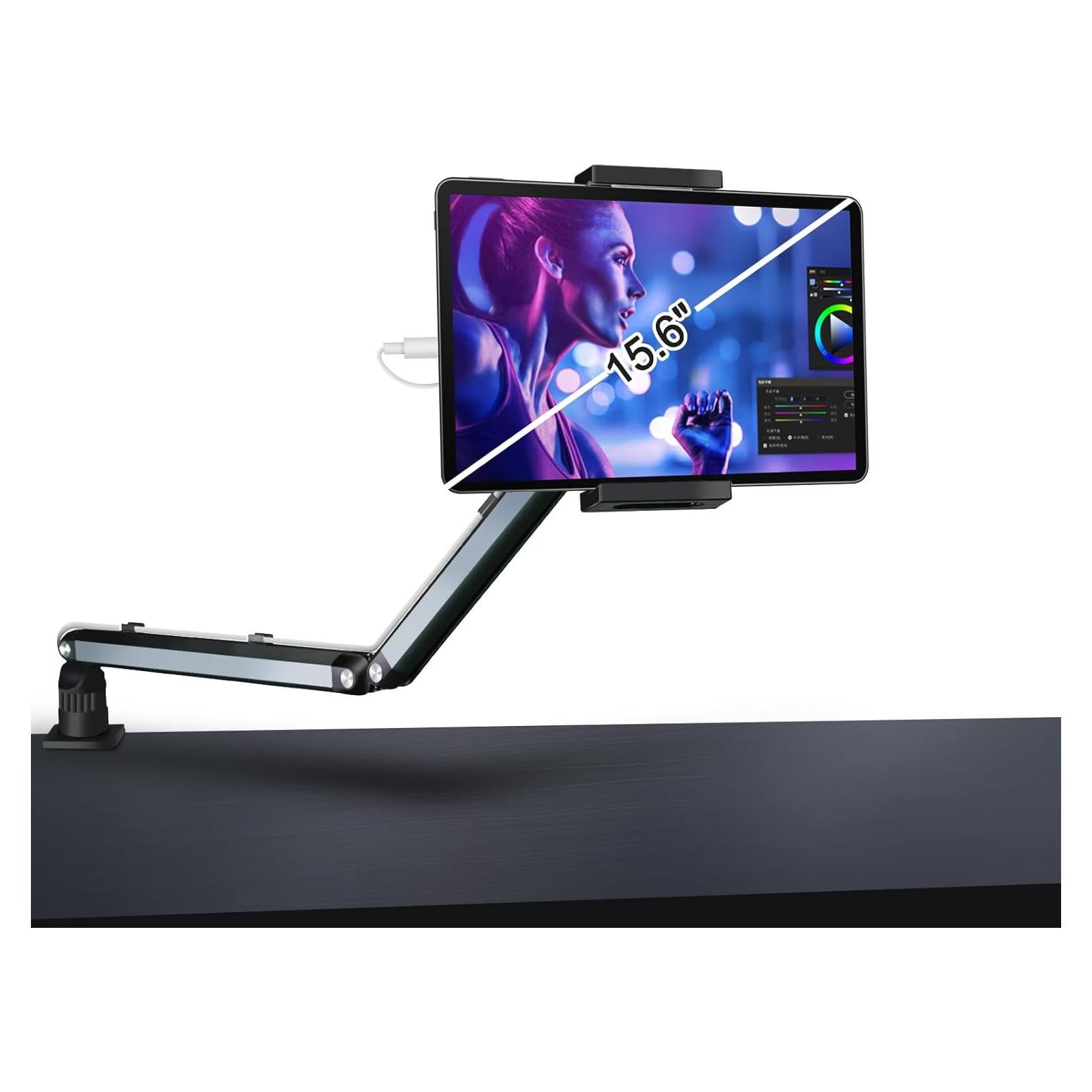 Soporte de escritorio para tabletas YCNEW gris, brazo ajustable 50.8 cm