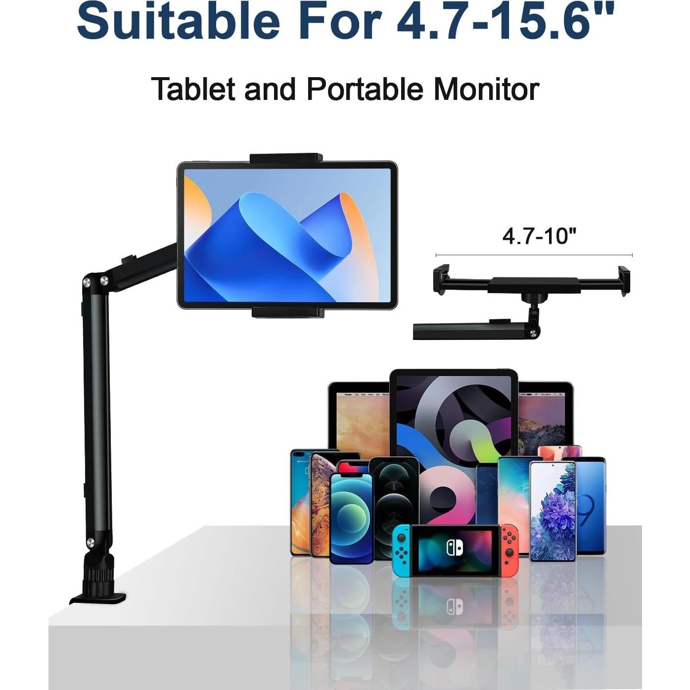 Soporte de escritorio para tabletas YCNEW gris, brazo ajustable 50.8 cm