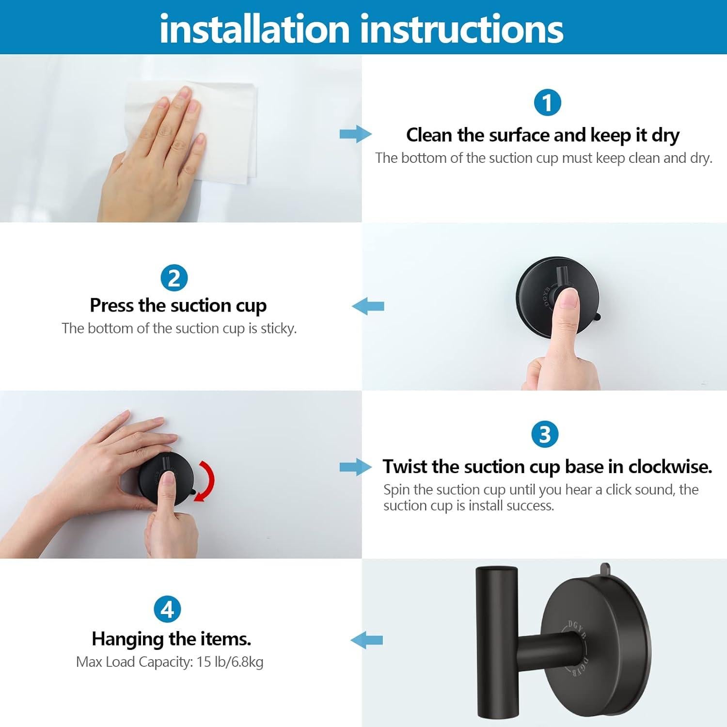 Ganchos de Ventosa DGYB Acero Inoxidable 11 kg Juego de 2