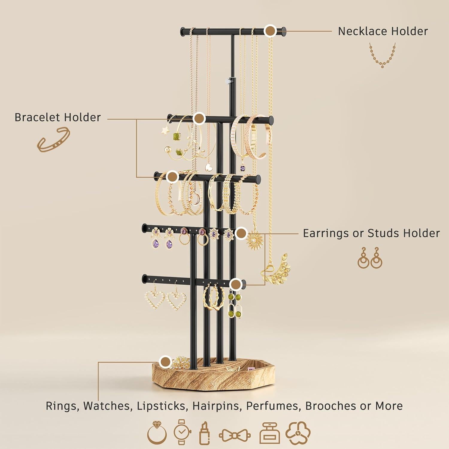 Organizador de Joyería SRIWATANA, Soporte 5 Niveles, Negro