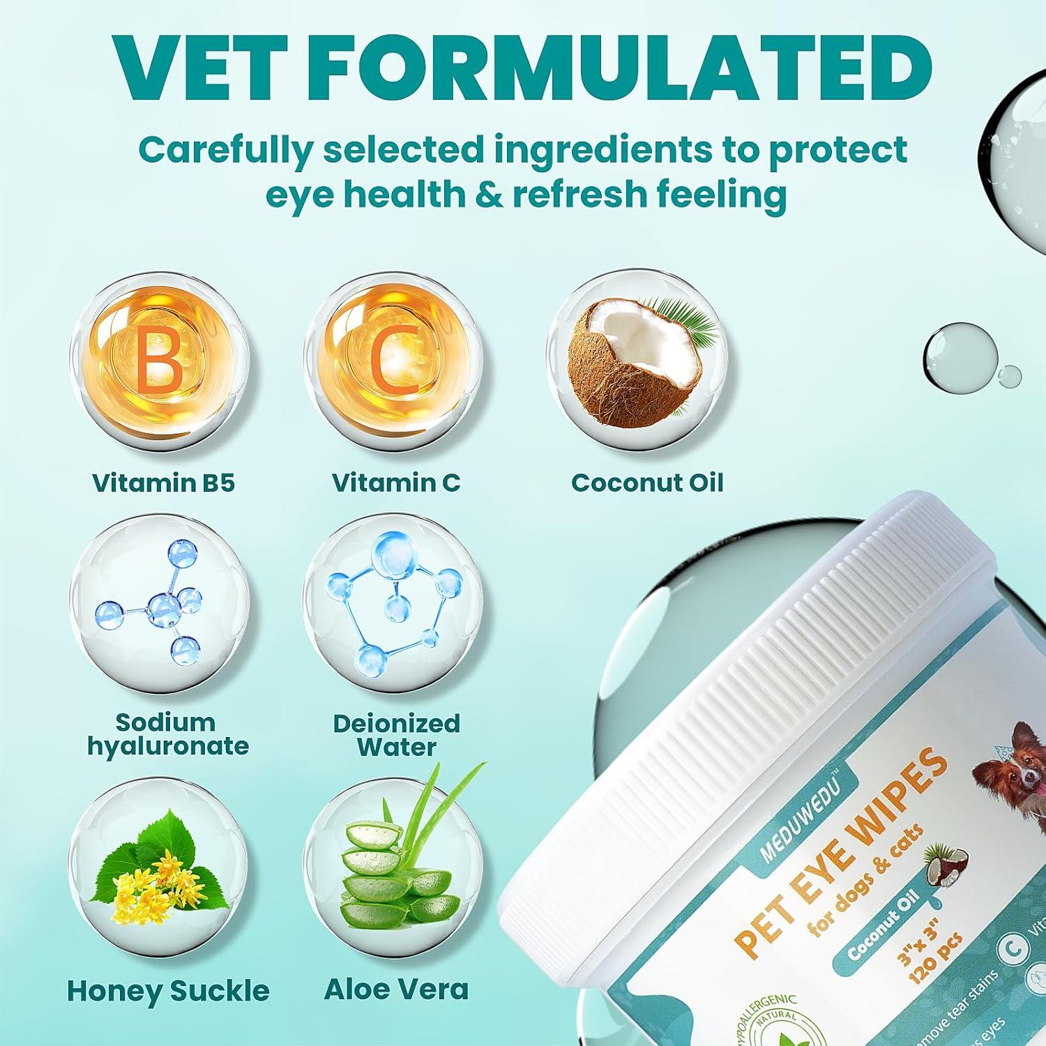 Toallitas para Ojos MEDUWEDU 120 Unidades Cuidado Mascotas Coco