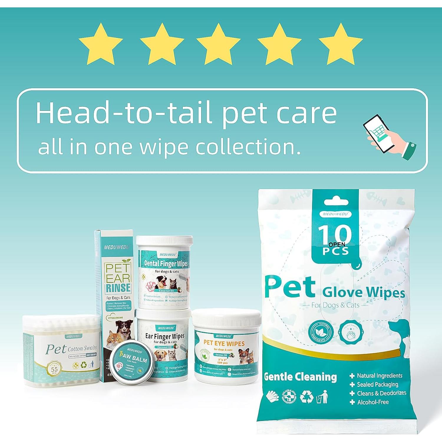 Toallitas para Ojos MEDUWEDU 120 Unidades Cuidado Mascotas Coco