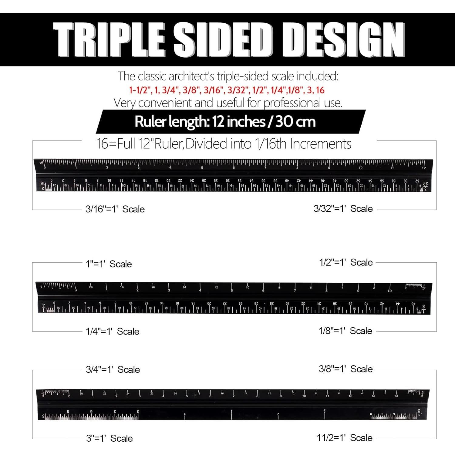 Regla Triangular de Aluminio DSUWAZU 30.48 cm 6 Escalas