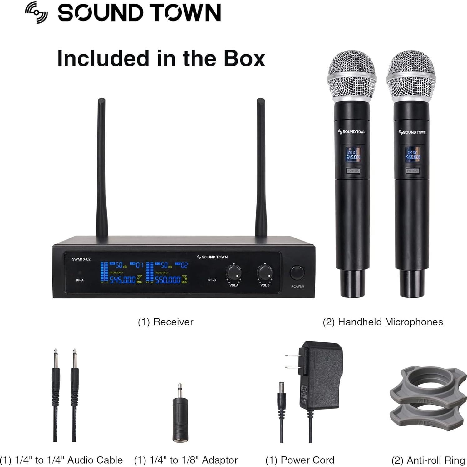 Sistema de micrófono inalámbrico UHF Sound Town SWM10-U2HH 2 canales