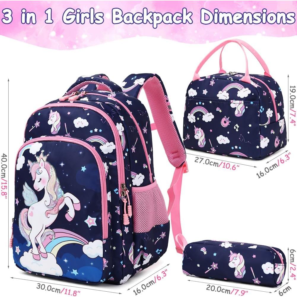 Mochila Escolar Niñas Unicornio Meisohua 3 en 1 Impermeable