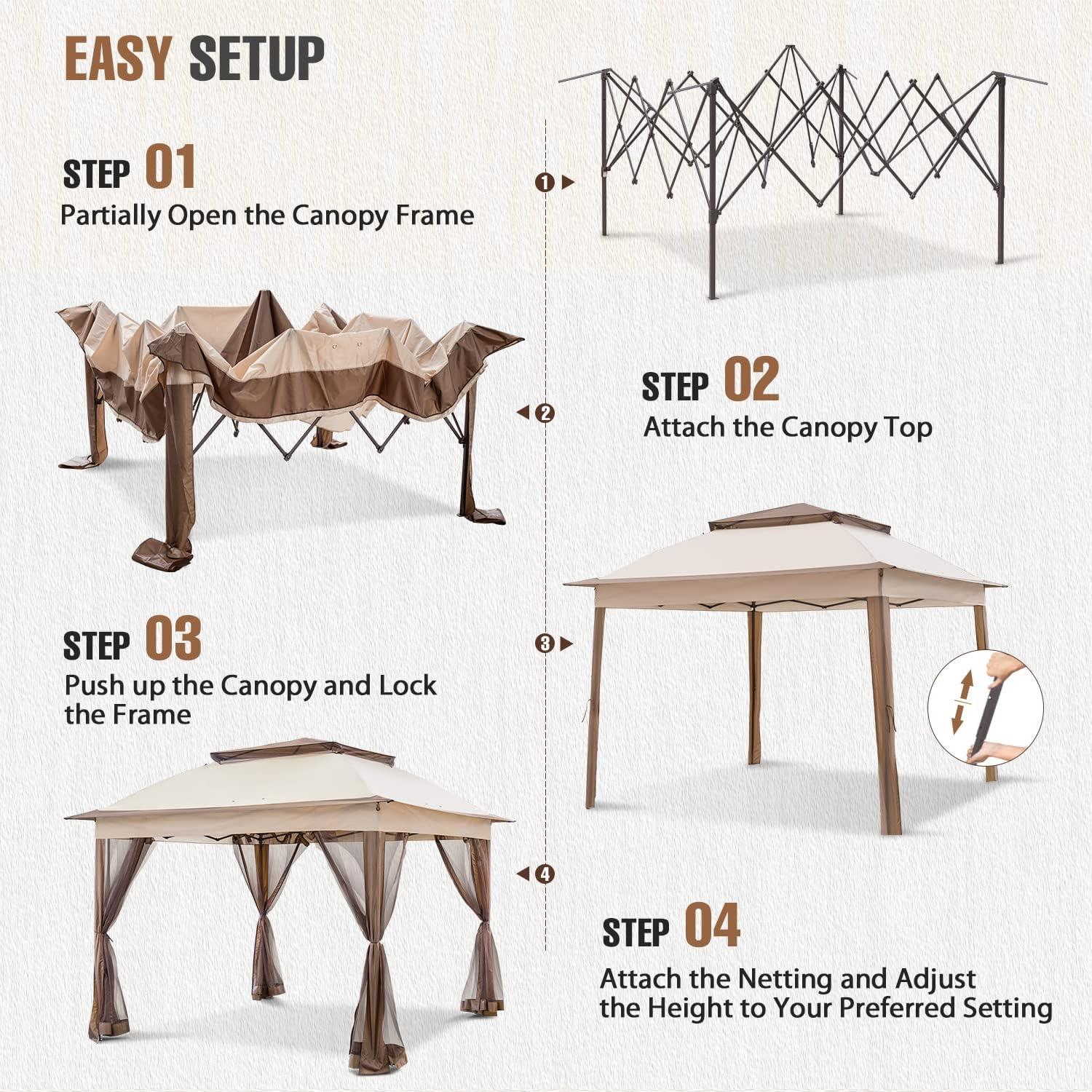 Carpa Gazebo Plegable INTER HUT 3.35x3.35m Beige con Malla