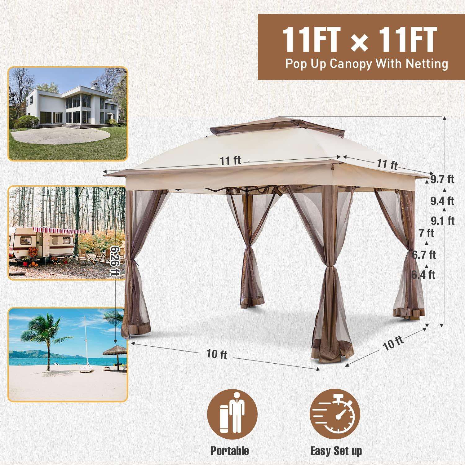 Carpa Gazebo Plegable INTER HUT 3.35x3.35m Beige con Malla