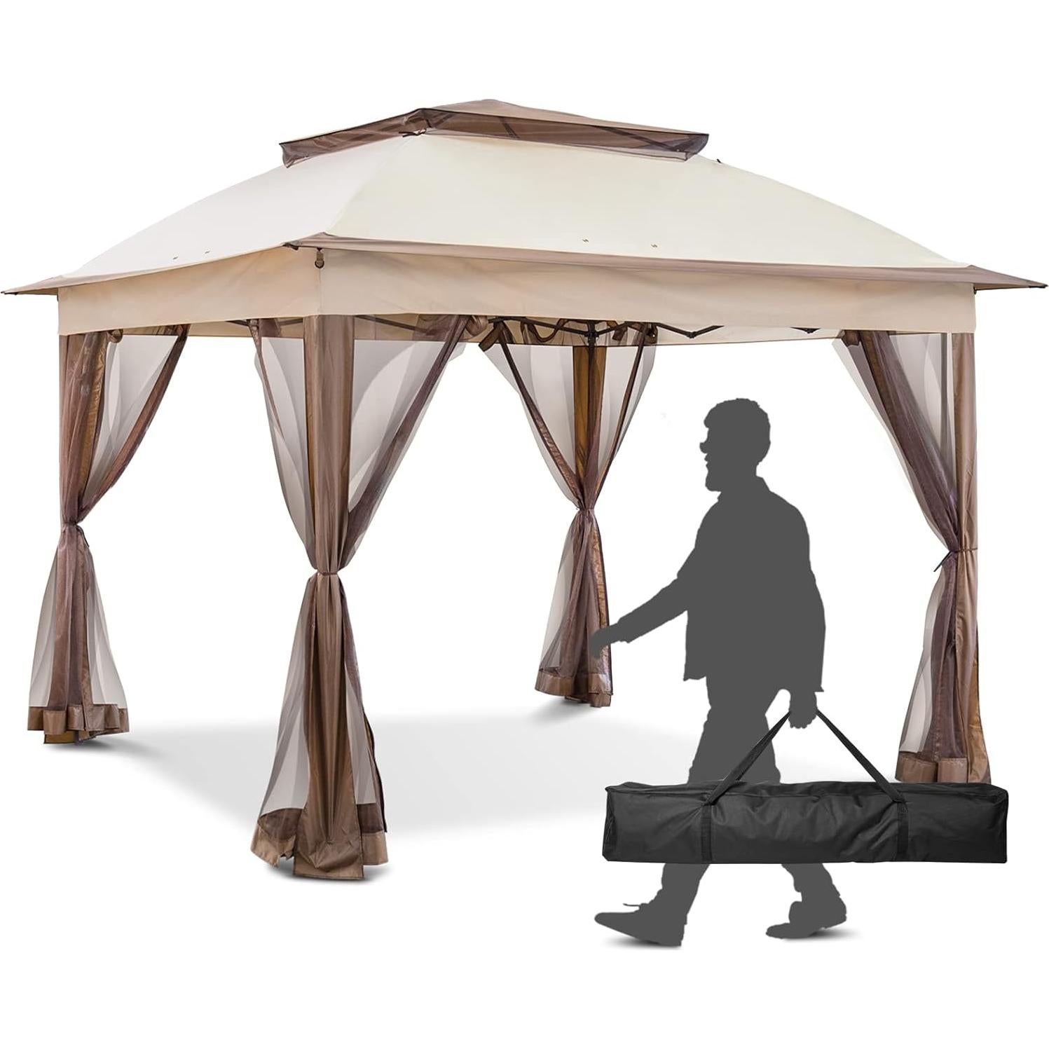 Carpa Gazebo Plegable INTER HUT 3.35x3.35m Beige con Malla