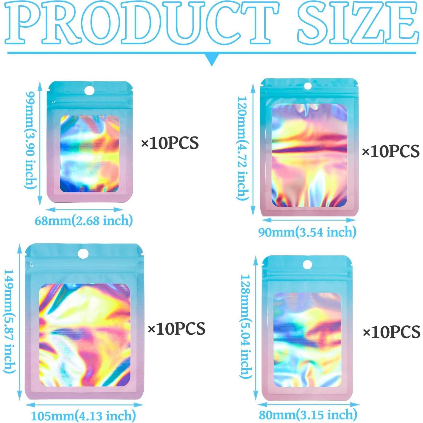 Bolsas Holográficas Mylar Fashewelry 40pcs Reutilizables 4 Tamaños