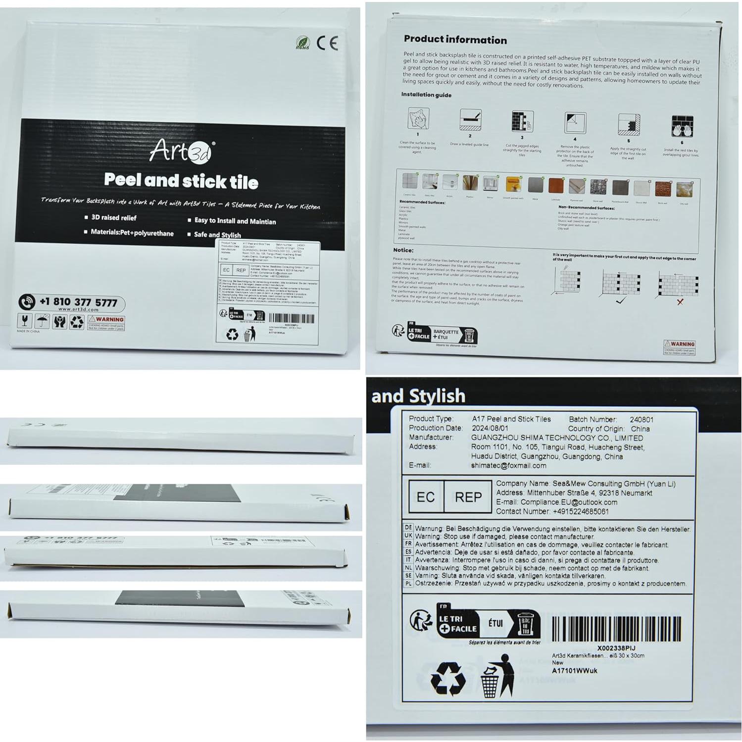 Azulejos Autoadhesivos Art3d 10 Hojas 30.48cm Mármol Gris