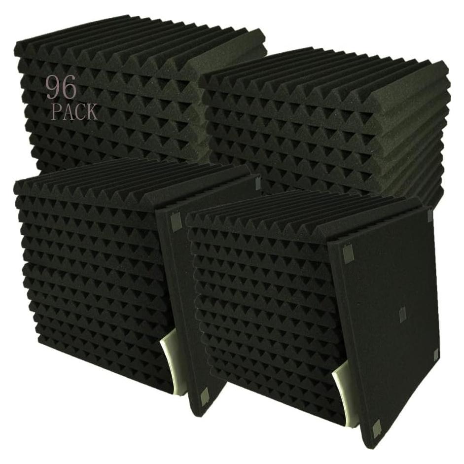 96 Pack Espuma Acústica Aislante de Sonido Negra 30x30 cm