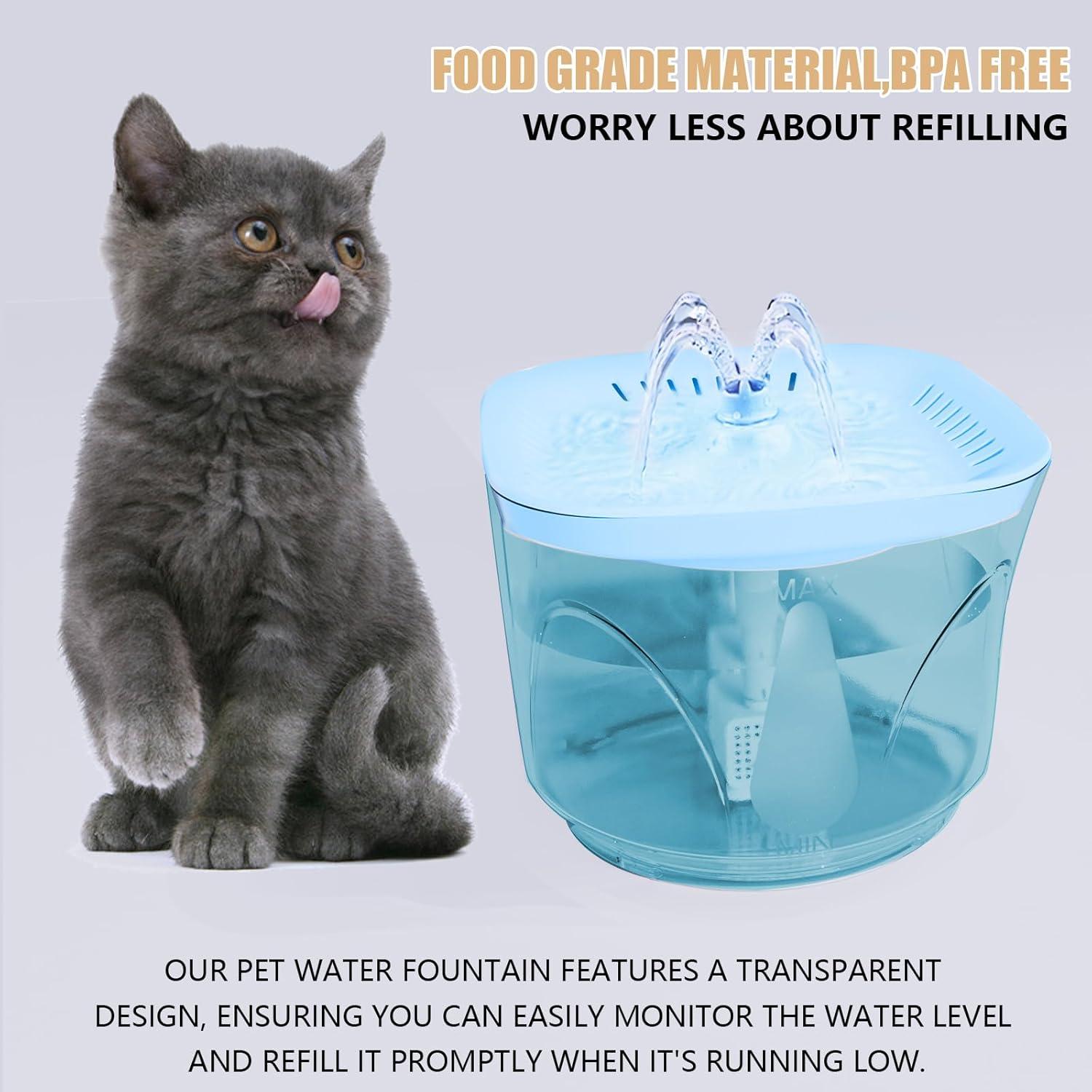 Fuente de Agua para Gatos BOODIDI 2.4L Ultra Silenciosa Azul