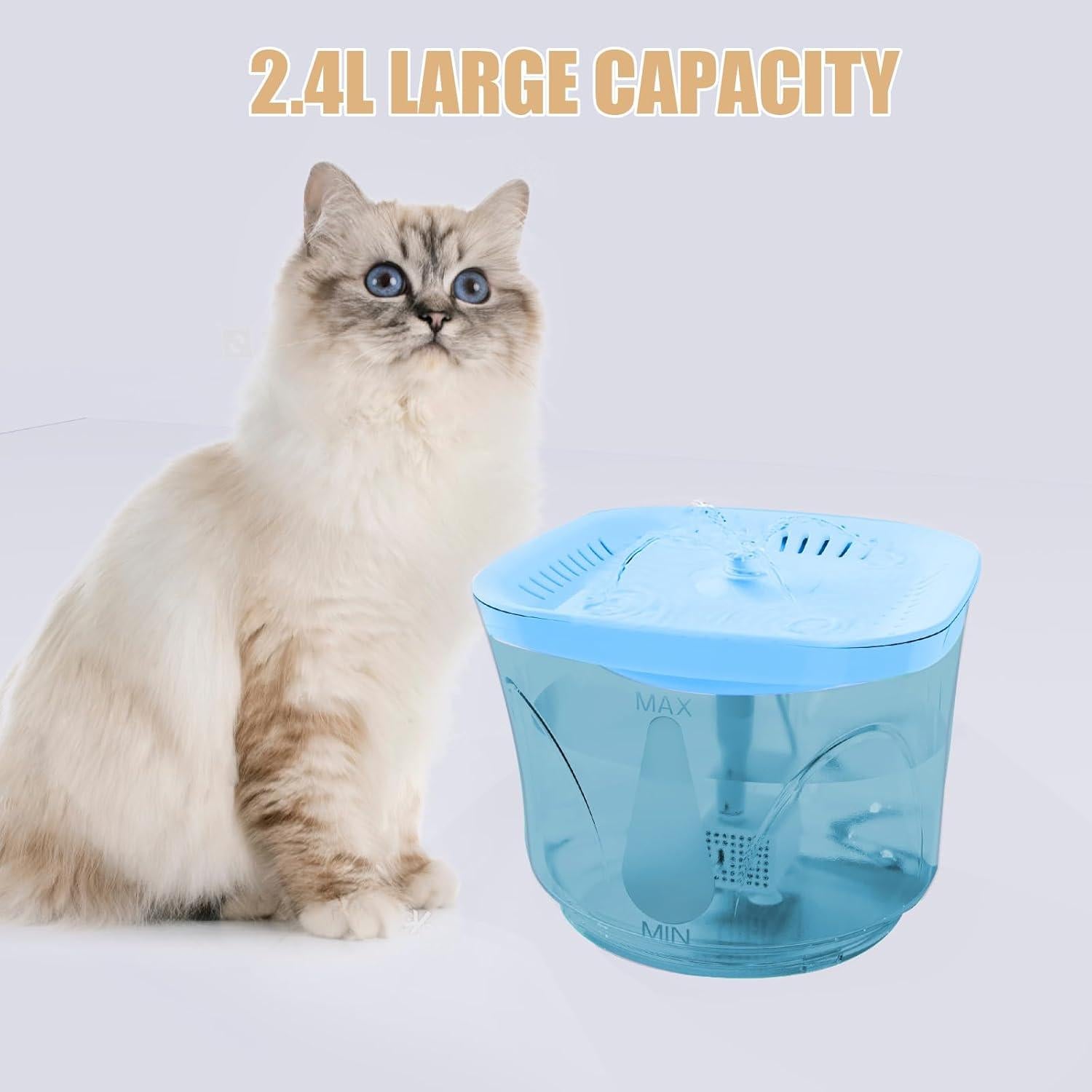 Fuente de Agua para Gatos BOODIDI 2.4L Ultra Silenciosa Azul