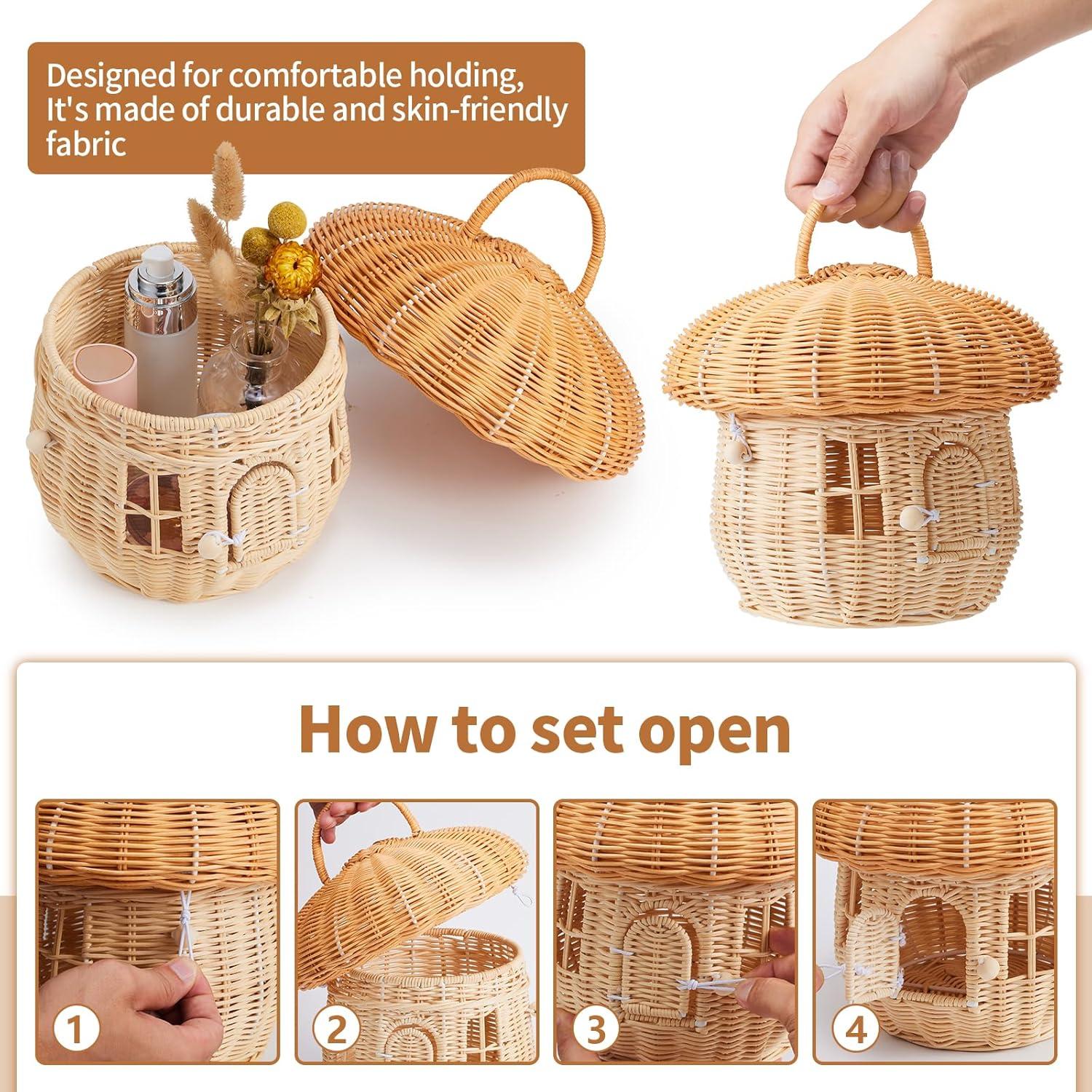 Cesta de Almacenamiento de Ratán Natural TENEBRALUX 24x24x28cm