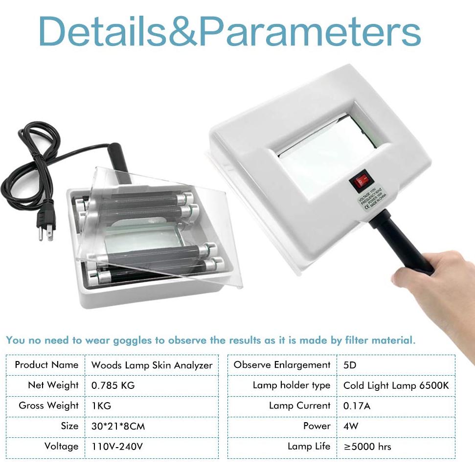 Analizador de Piel Eagou Lámpara de Madera UV 365nm 3x