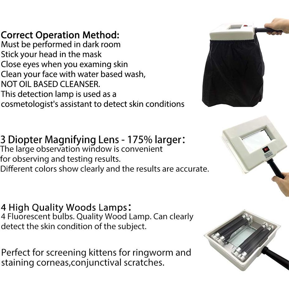 Analizador de Piel Eagou Lámpara de Madera UV 365nm 3x
