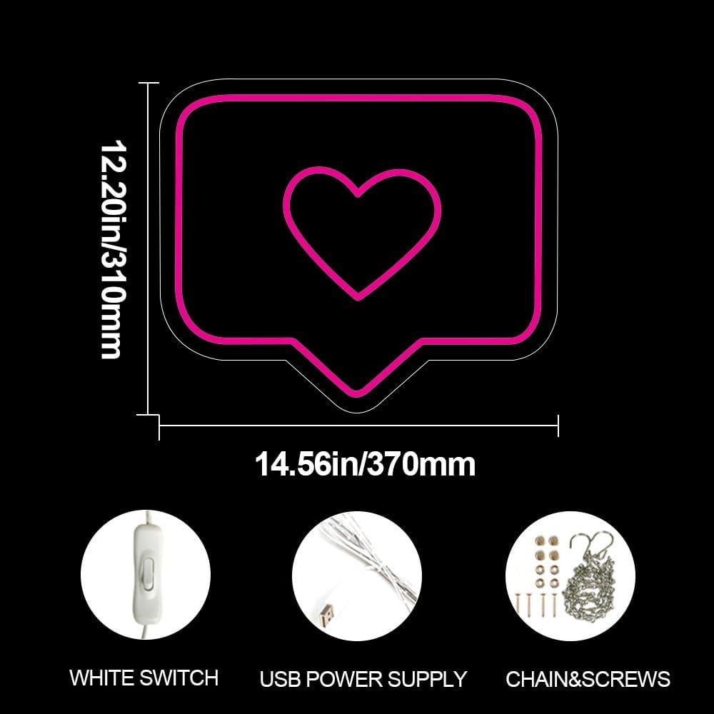 Luz de Neón Rosa Corazón LED YLSZZO 37x31 cm Decorativa