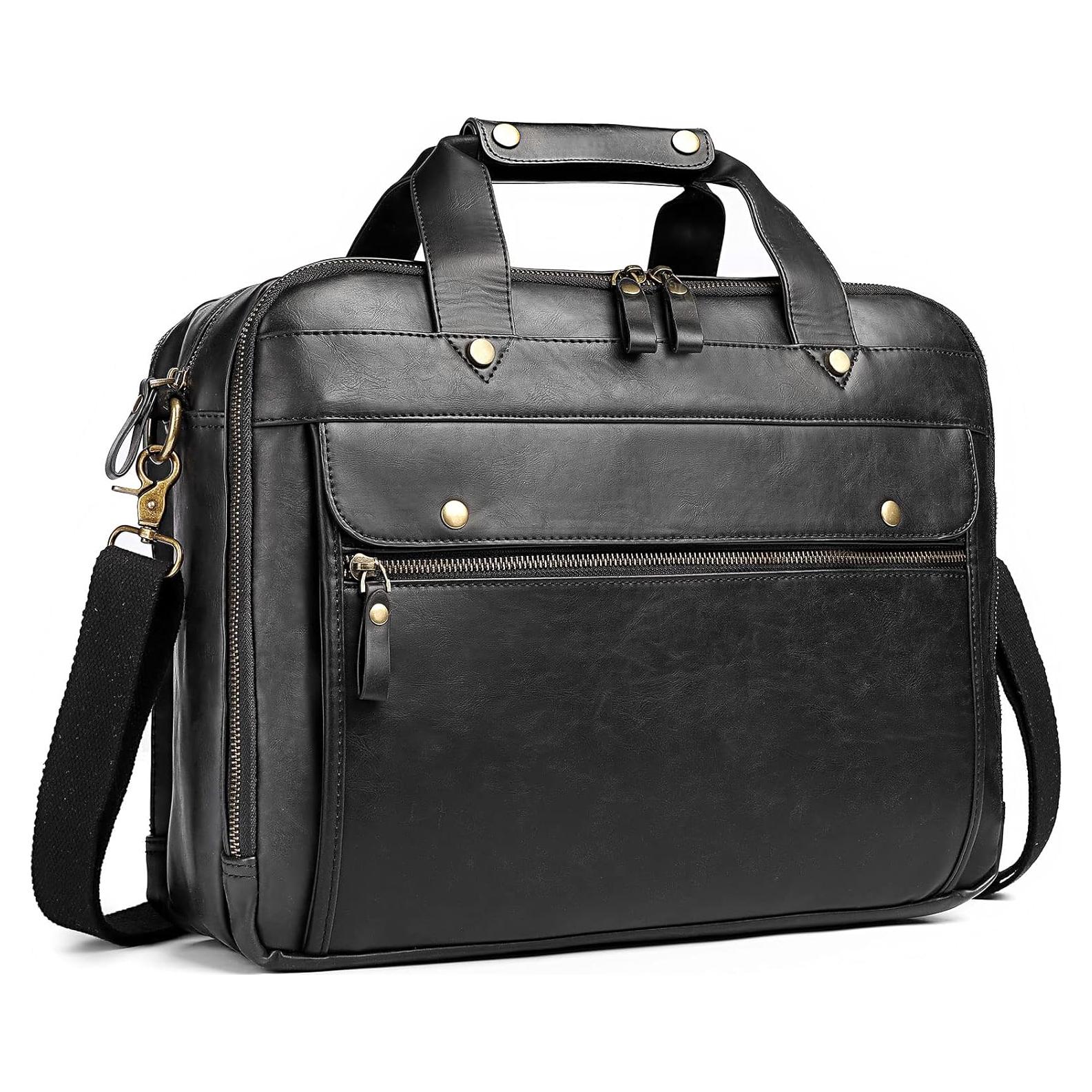 Maletín de Cuero Bosidu para Laptop 15.6" Negro Impermeable