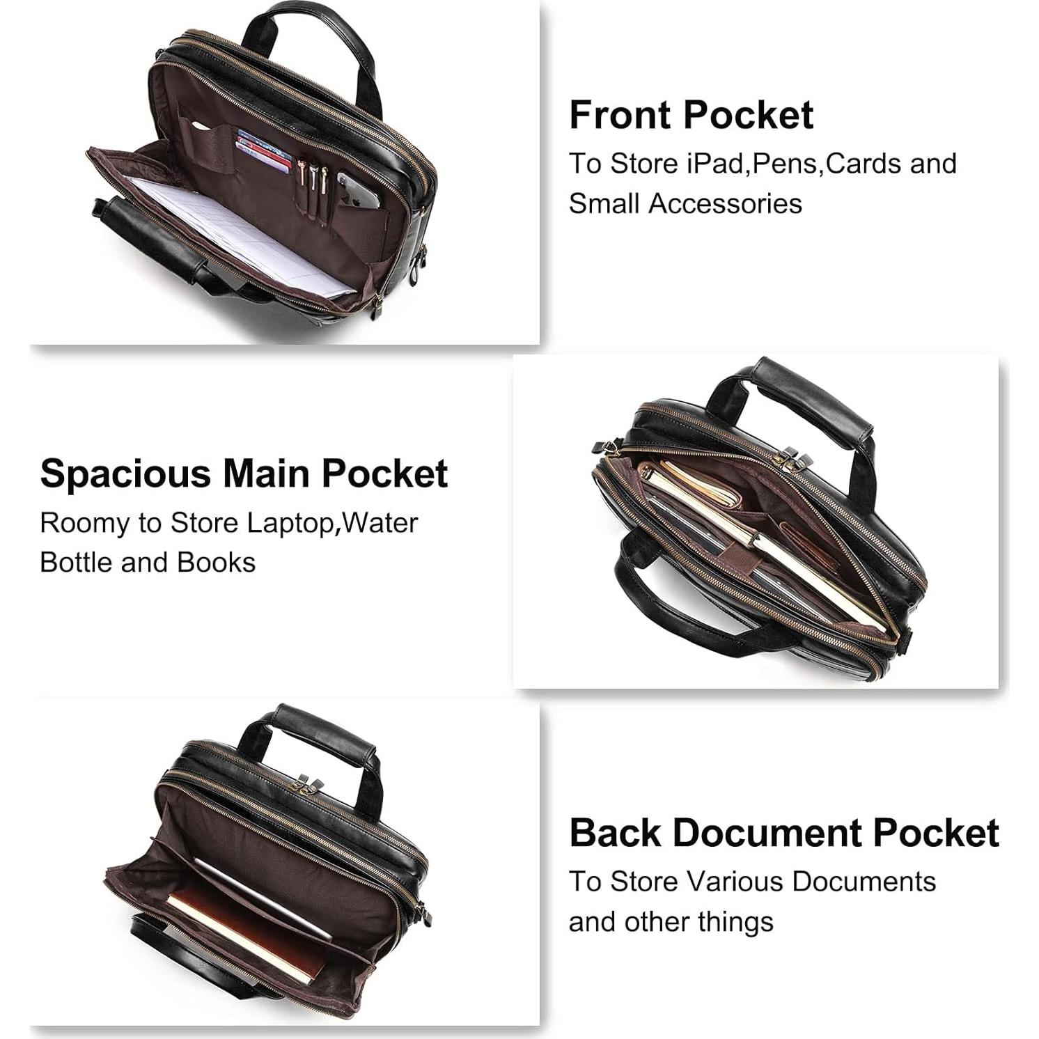 Maletín de Cuero Bosidu para Laptop 15.6" Negro Impermeable