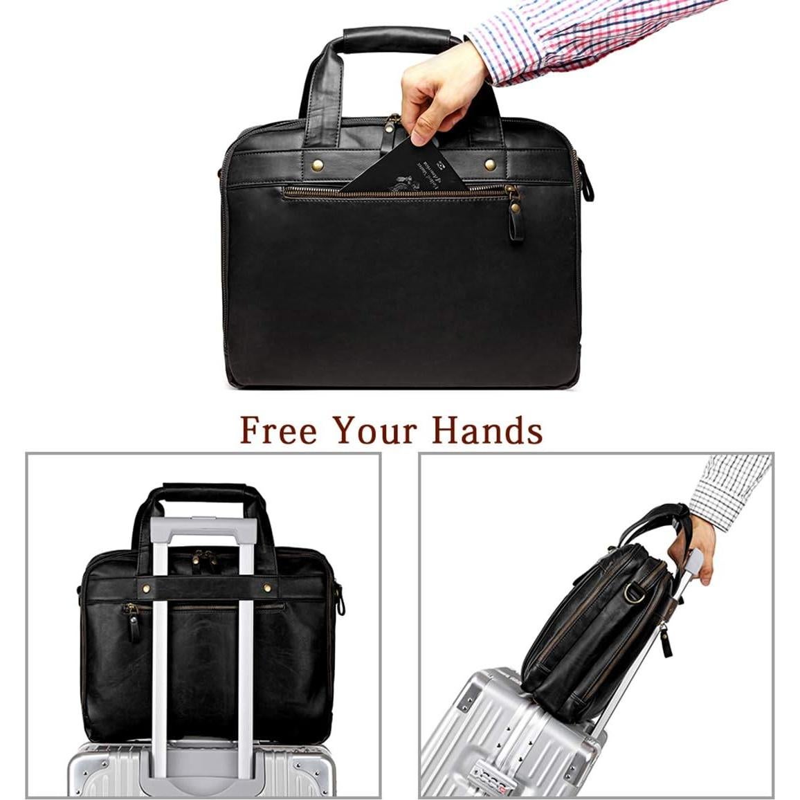 Maletín de Cuero Bosidu para Laptop 15.6" Negro Impermeable