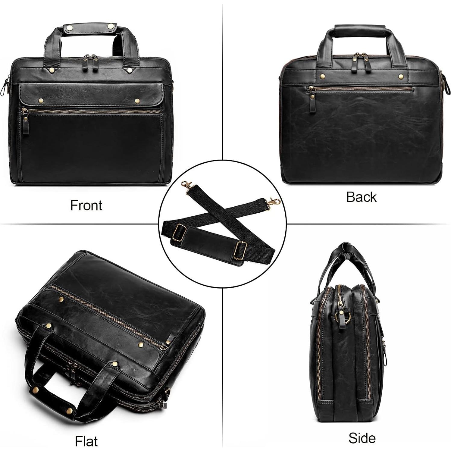 Maletín de Cuero Bosidu para Laptop 15.6" Negro Impermeable