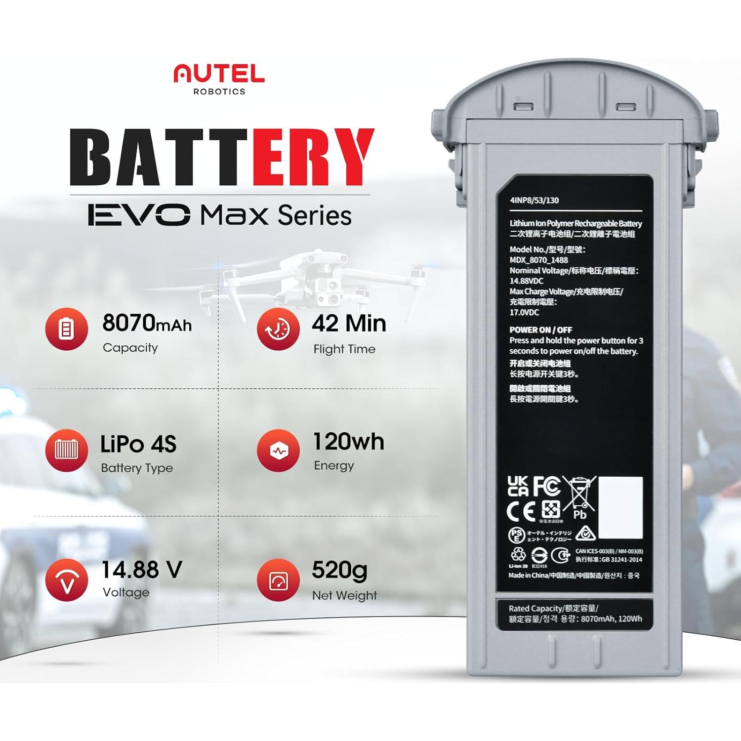 Batería Autel EVO Max 4T 8070mAh Intercambiable 42min Vuelo