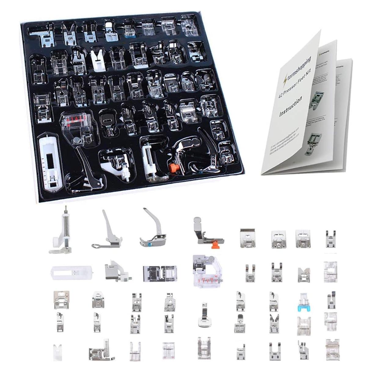 Professional Domestic 42 PCS Sewing Machine Sewing Foot Presser Foot Set with Manual for Brother, Singer, Babylock, Janome, Elna, Toyota, New Home, Simplicity and Kenmore Low Shank Sewing Machines