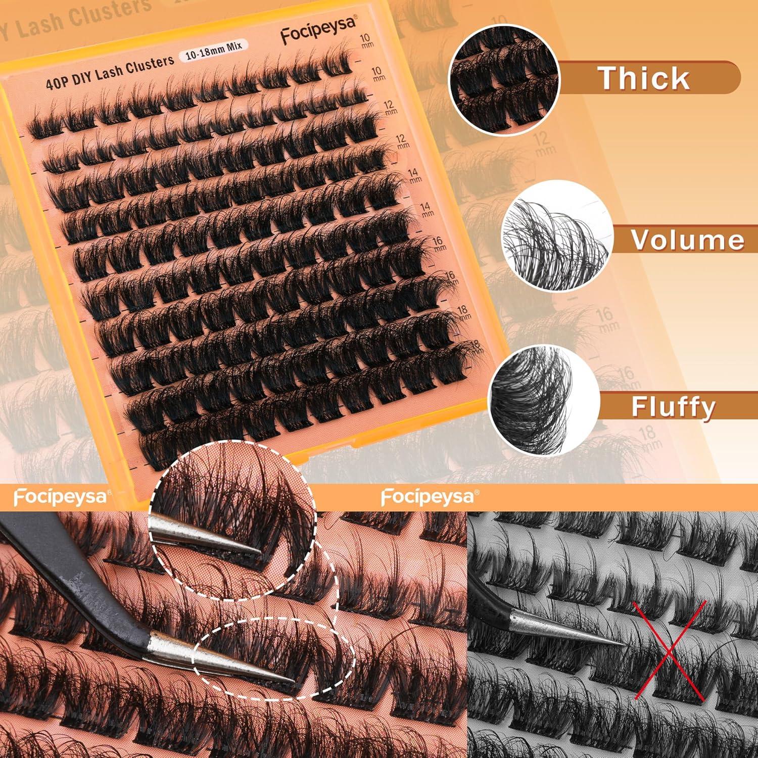 Kit de Extensión de Pestañas Focipeysa 40P DIY 10-18mm con Pegamento