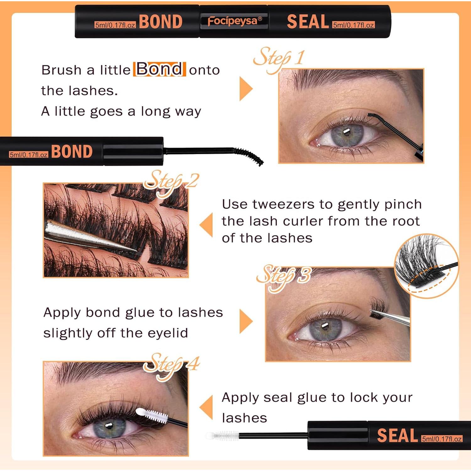 Kit de Extensión de Pestañas Focipeysa 40P DIY 10-18mm con Pegamento