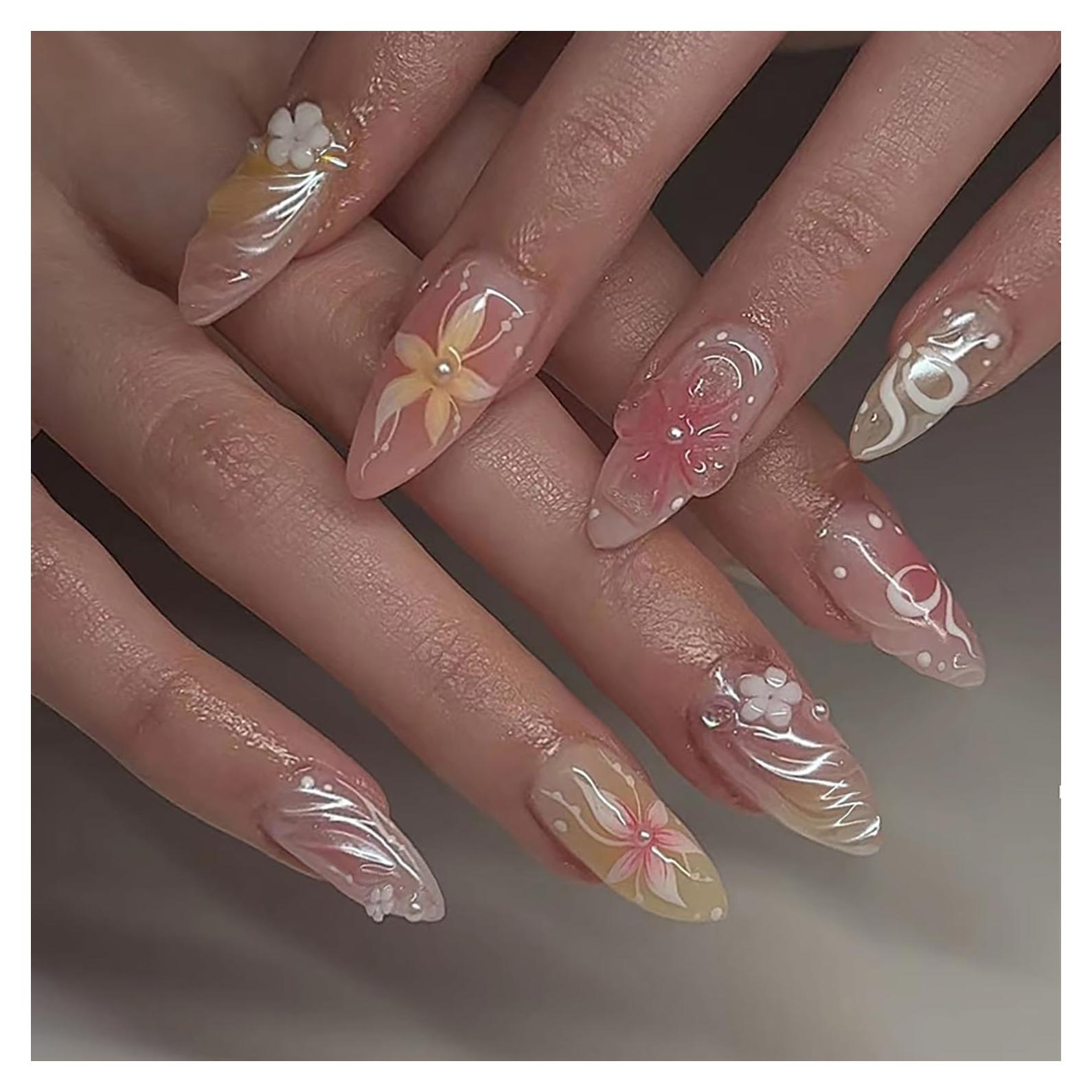 Uñas Postizas Almendra Media 30Pcs LOPMNGHT Diseño 3D