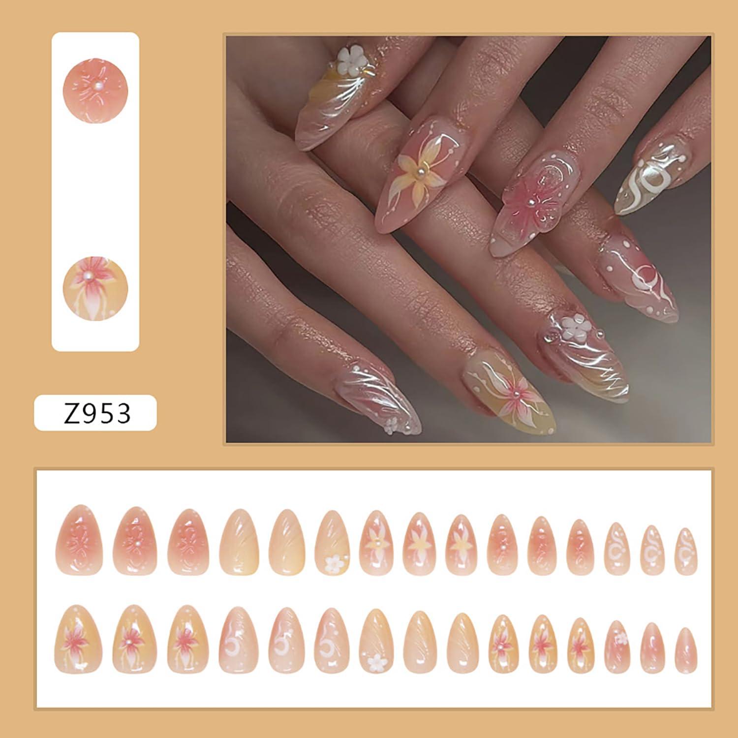 Uñas Postizas Almendra Media 30Pcs LOPMNGHT Diseño 3D