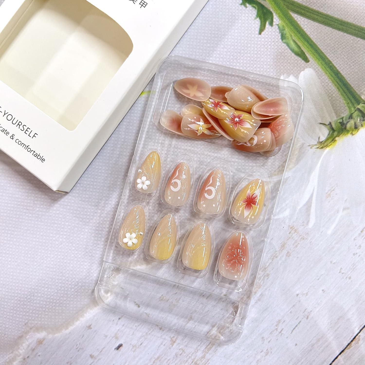 Uñas Postizas Almendra Media 30Pcs LOPMNGHT Diseño 3D