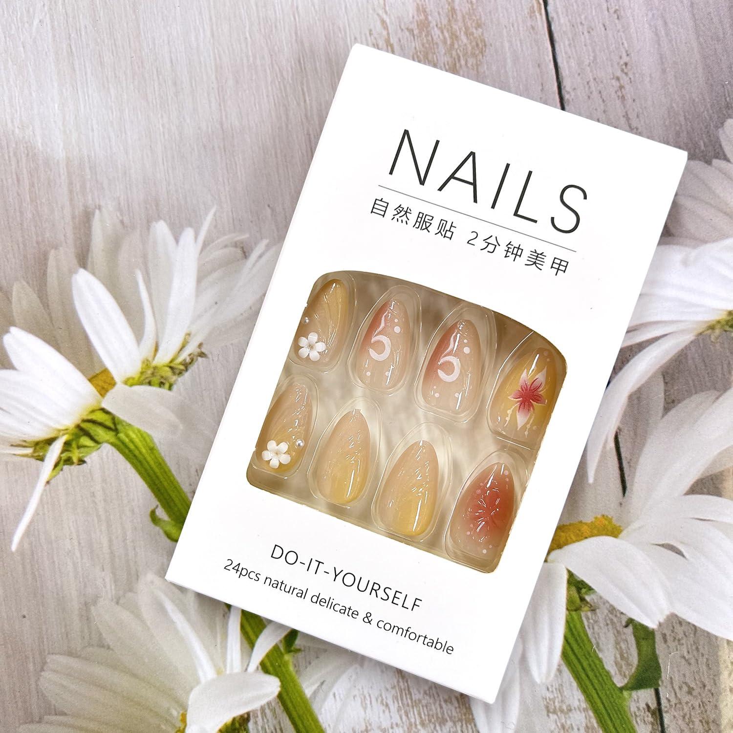 Uñas Postizas Almendra Media 30Pcs LOPMNGHT Diseño 3D