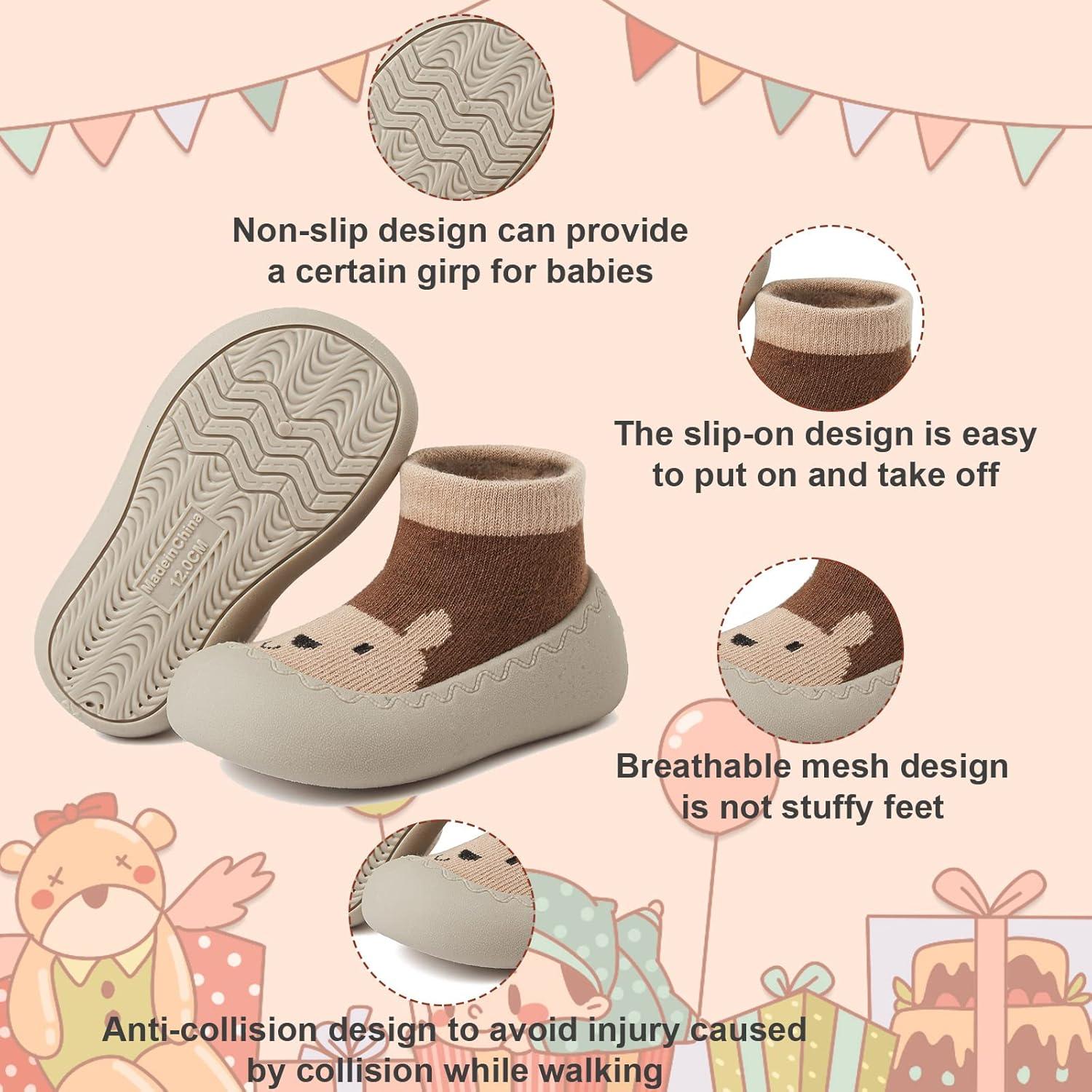 Zapatos de calcetín para bebés Oso Marrón 6-9 meses antideslizantes