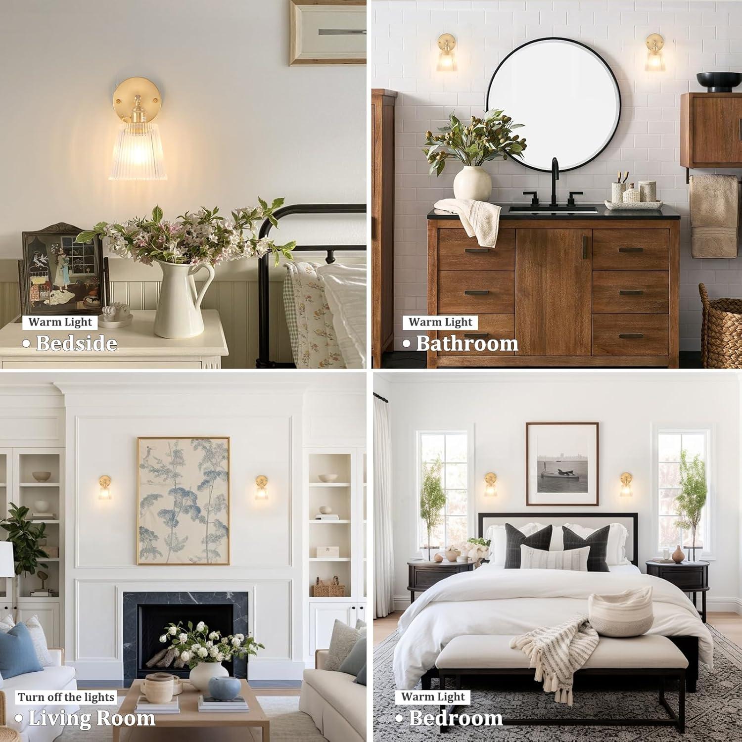 Aplique de Pared Vintage Shenmoyl con Pantalla de Vidrio 180°