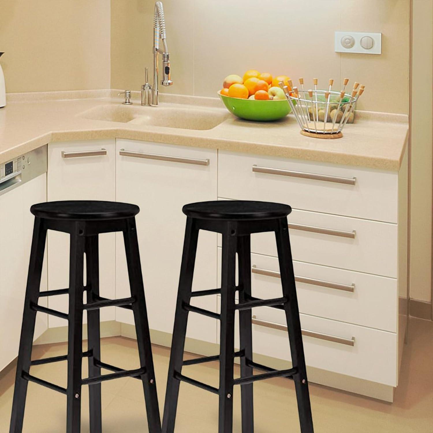 Taburetes de cocina PJ Wood negros, juego de 2, 60.96 cm