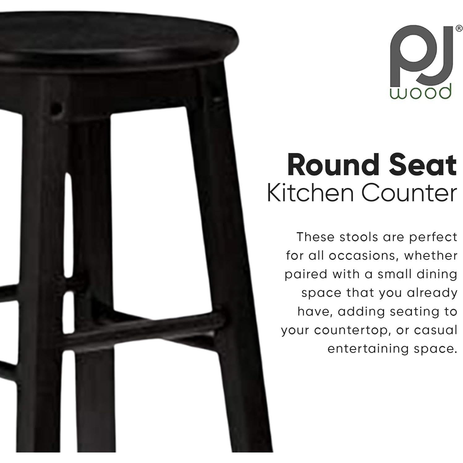Taburetes de cocina PJ Wood negros, juego de 2, 60.96 cm