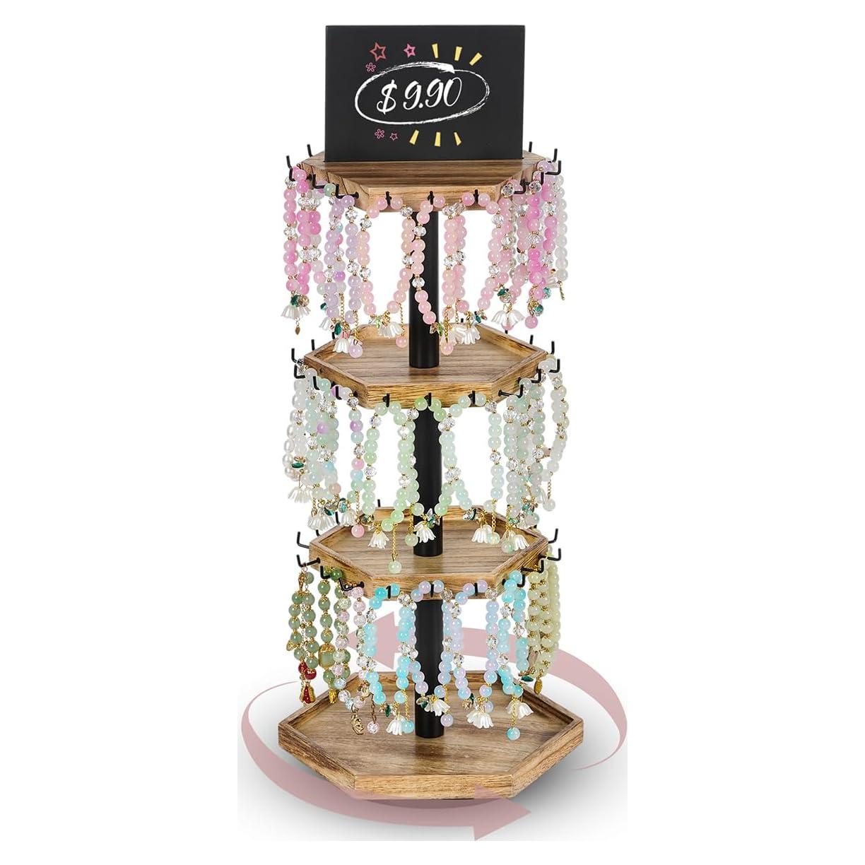 Soporte giratorio para pulseras QILICHZ de madera hexagonal