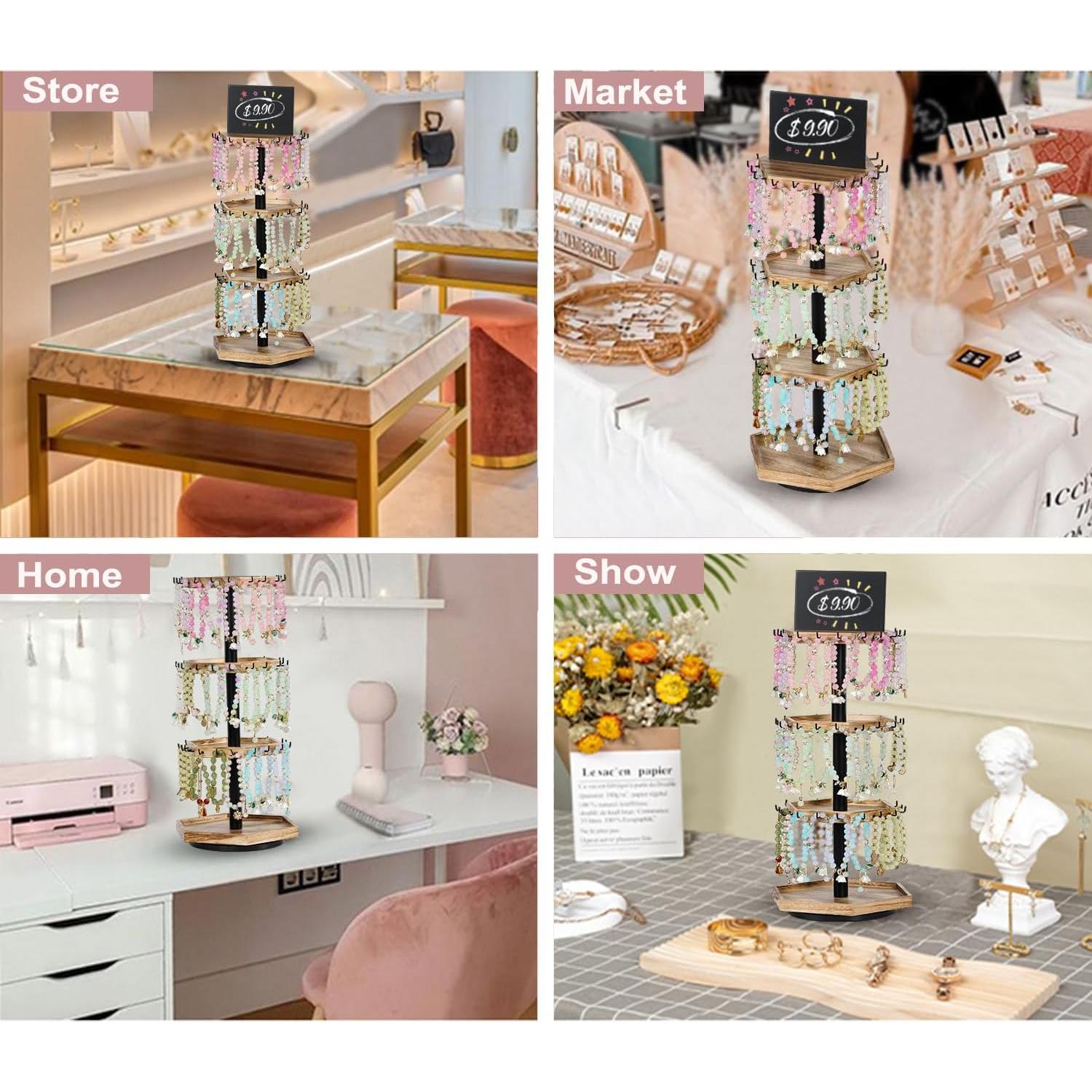 Soporte giratorio para pulseras QILICHZ de madera hexagonal