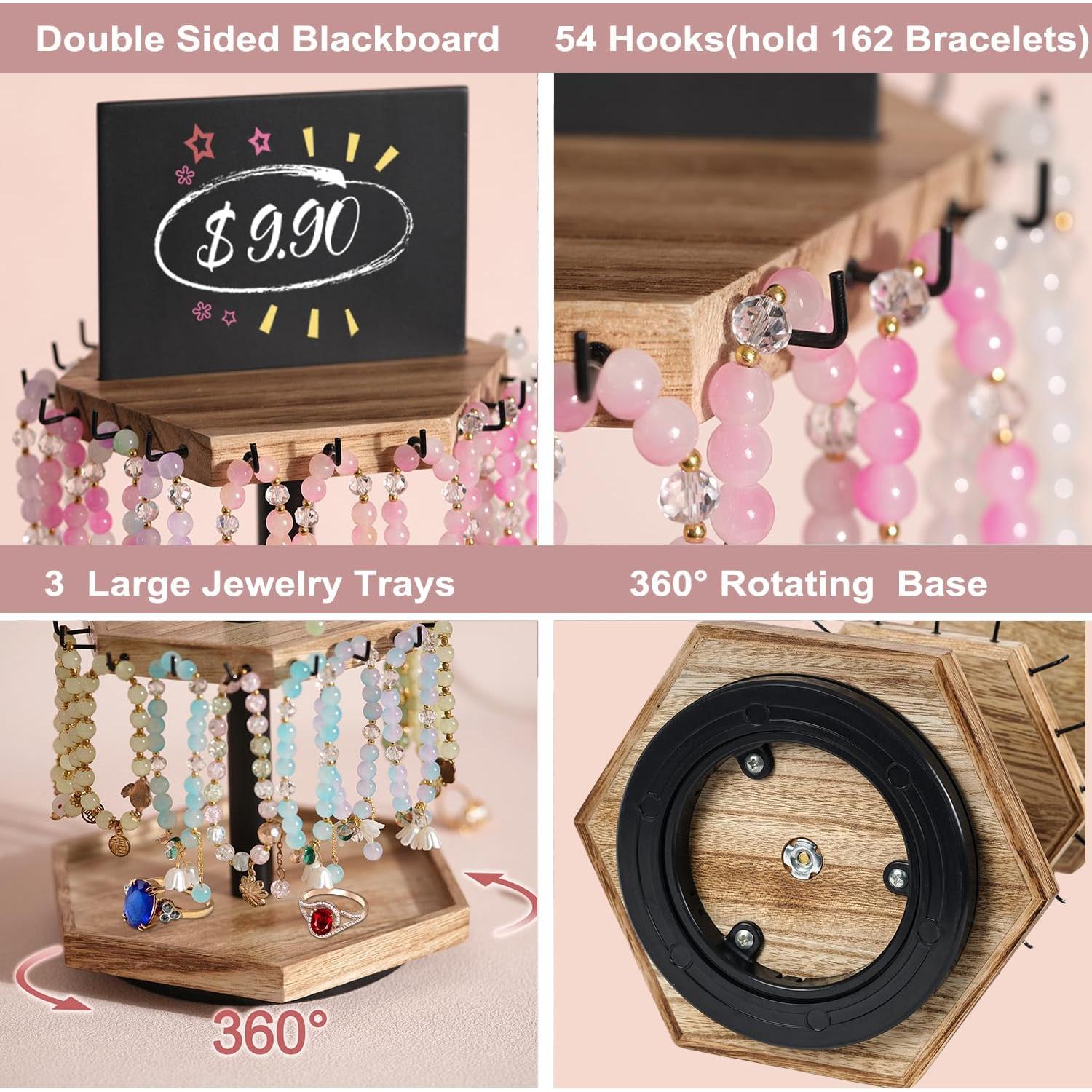 Soporte giratorio para pulseras QILICHZ de madera hexagonal