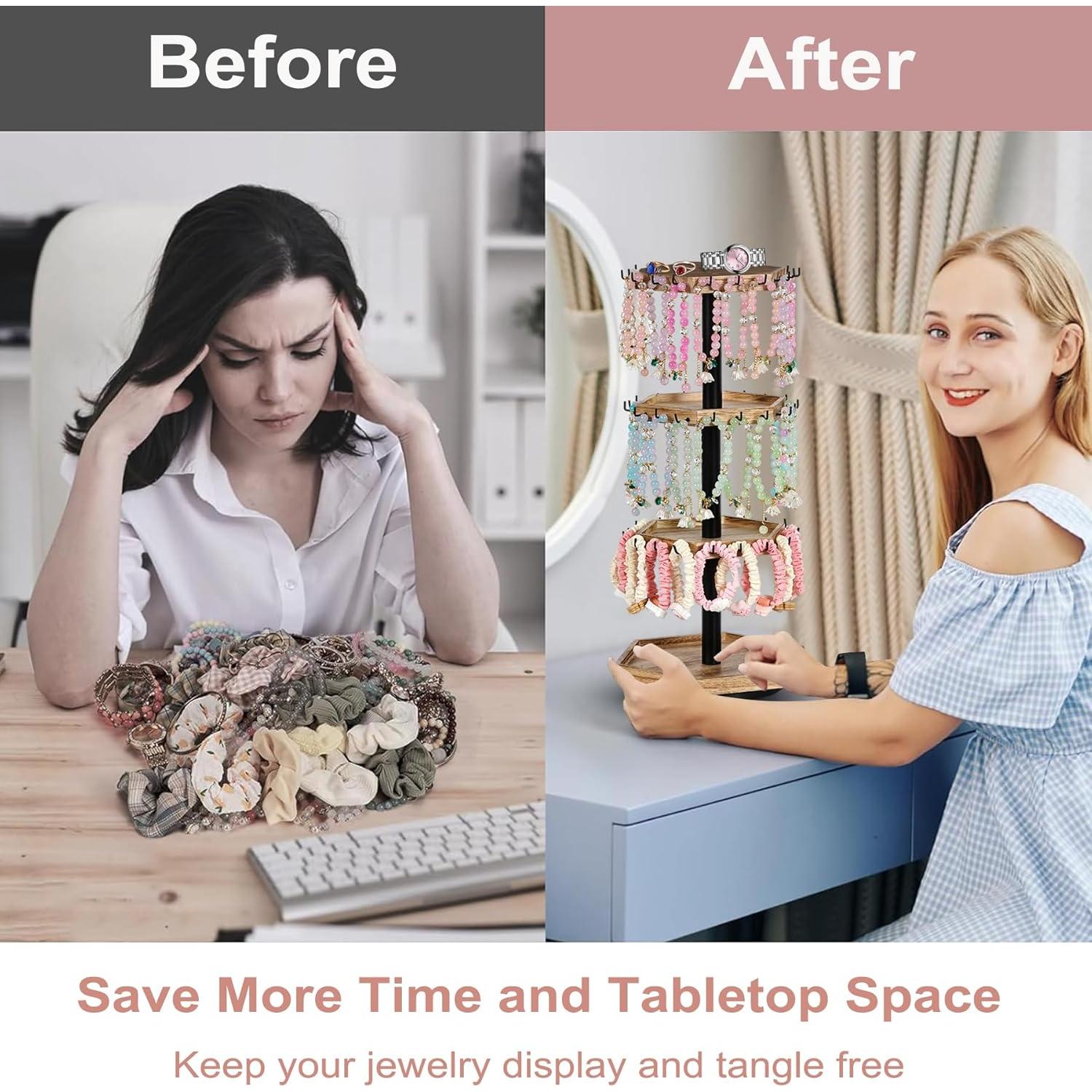 Soporte giratorio para pulseras QILICHZ de madera hexagonal