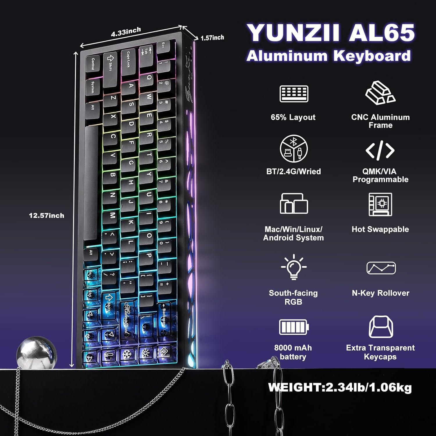 Teclado Mecánico Inalámbrico YUNZII AL65 RGB 60% Aluminio