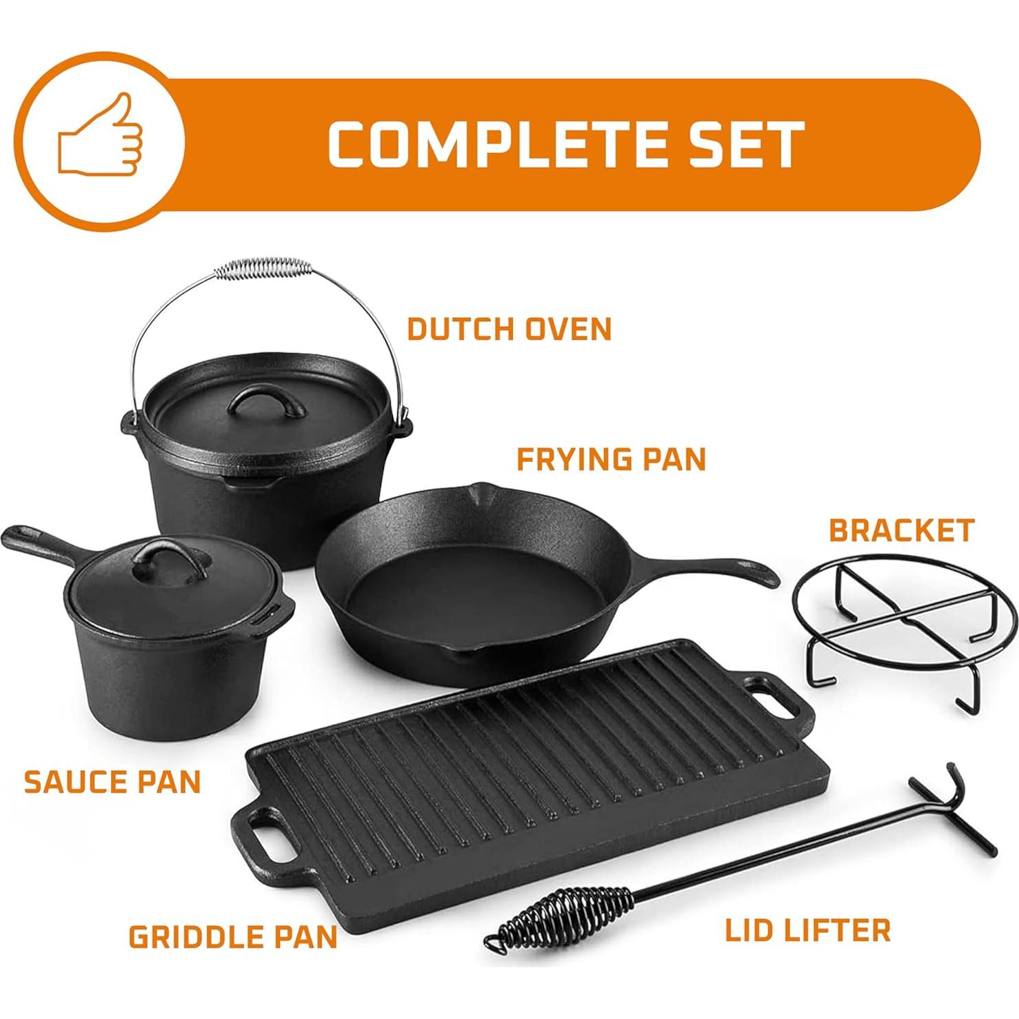 Juego de Cocina Camping Bruntmor 7 Piezas Hierro Fundido