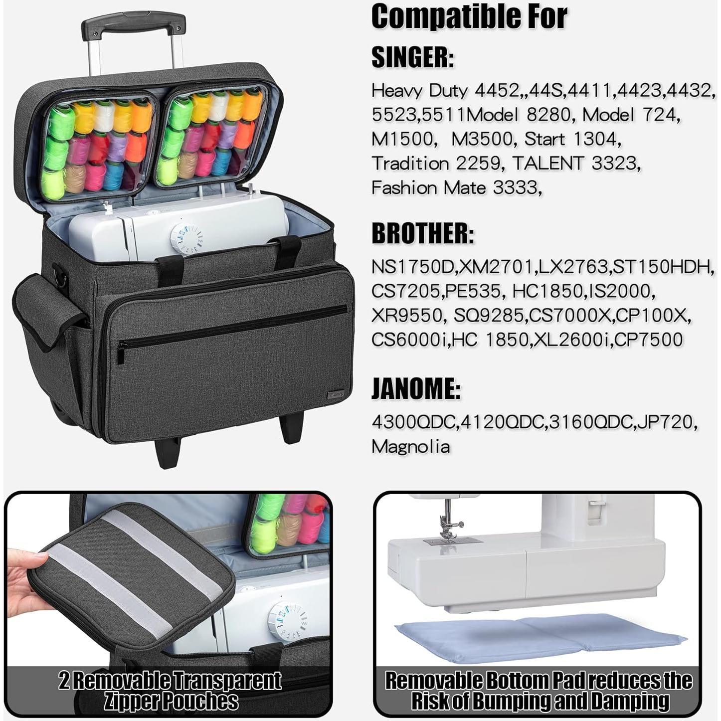 Funda para Máquina de Coser Teamoy con Ruedas y Bolsillos