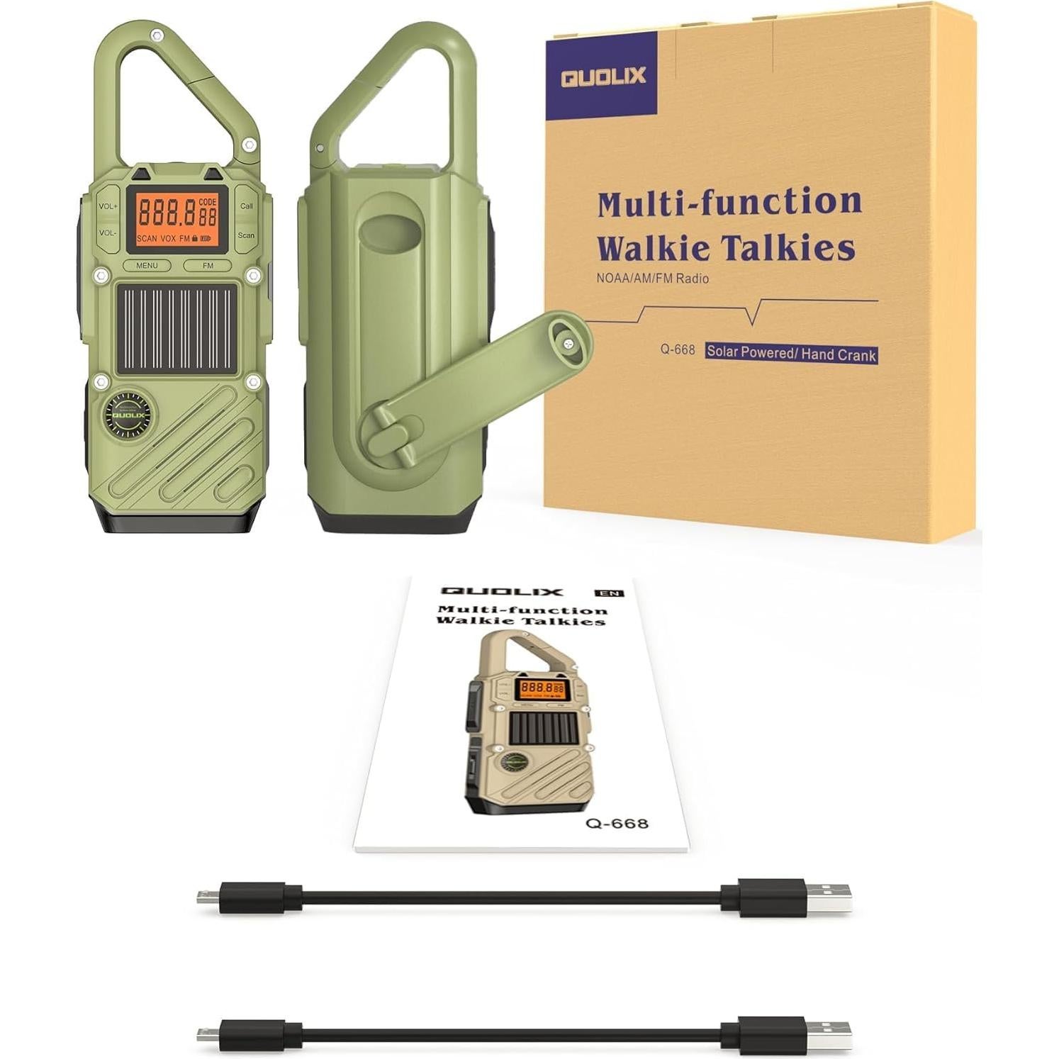 Walkie Talkie Recargable QUOLIX Q668 con Linterna y Alerta NOAA