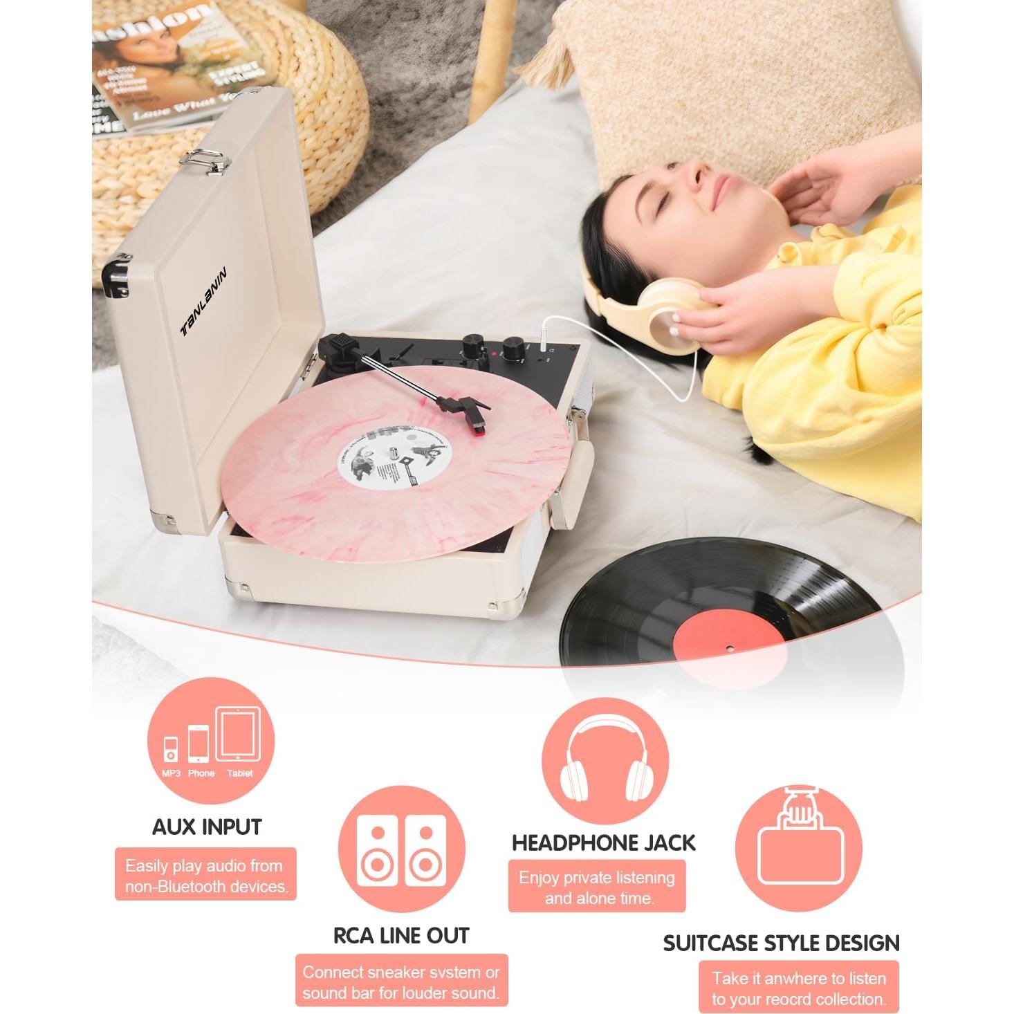 Reproductor de Vinilo TANLANIN TE-001DWT 3 Velocidades Bluetooth